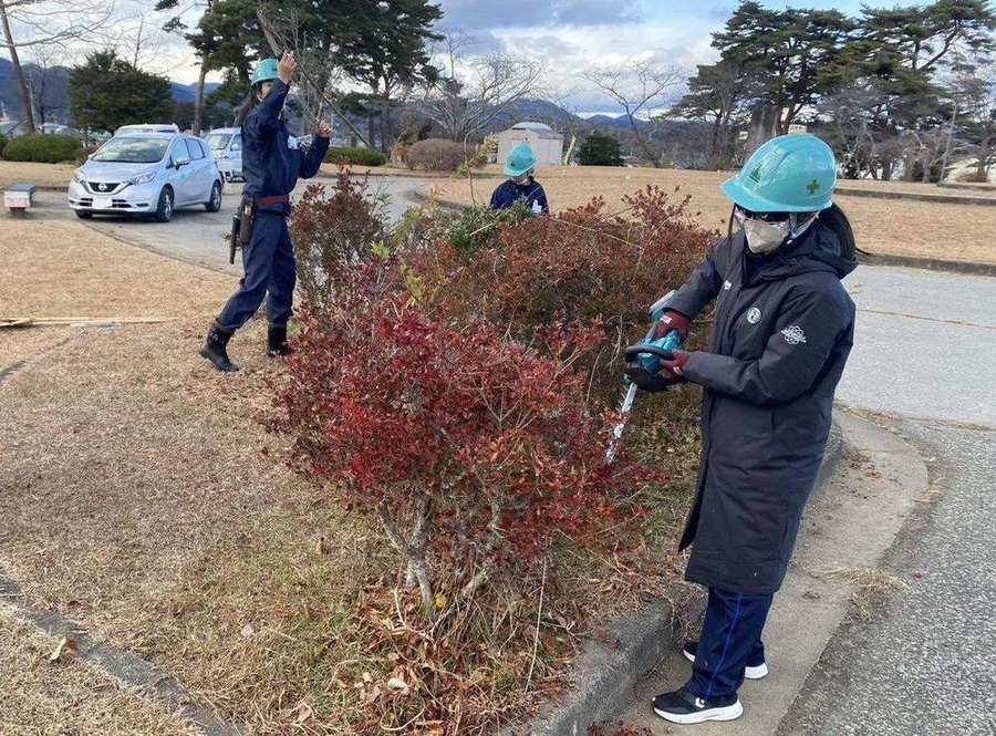 夜の森公園で作業中